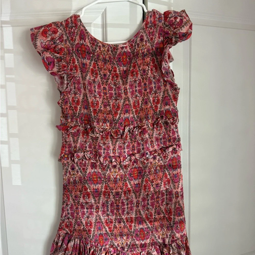 Pink Patterned Ruffle Midi Dress - Picture 2 of 2